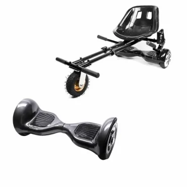 10 inch Hoverboard with Suspensions Hoverkart, Off-Road Carbon, Standard Range and Black Seat with Double Suspension Set, Smart Balance