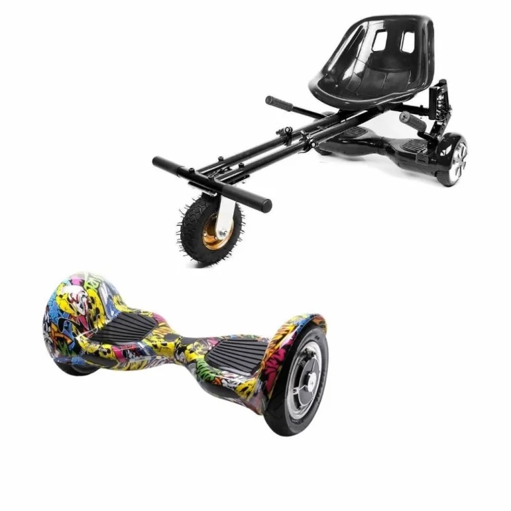 Paket Hoverboard Go Kart med Stötdämpare, 10 tums, Off-Road HipHop, Standard Räckvidd och Svart Hoverkart med Stötdämpare, Smart Balance