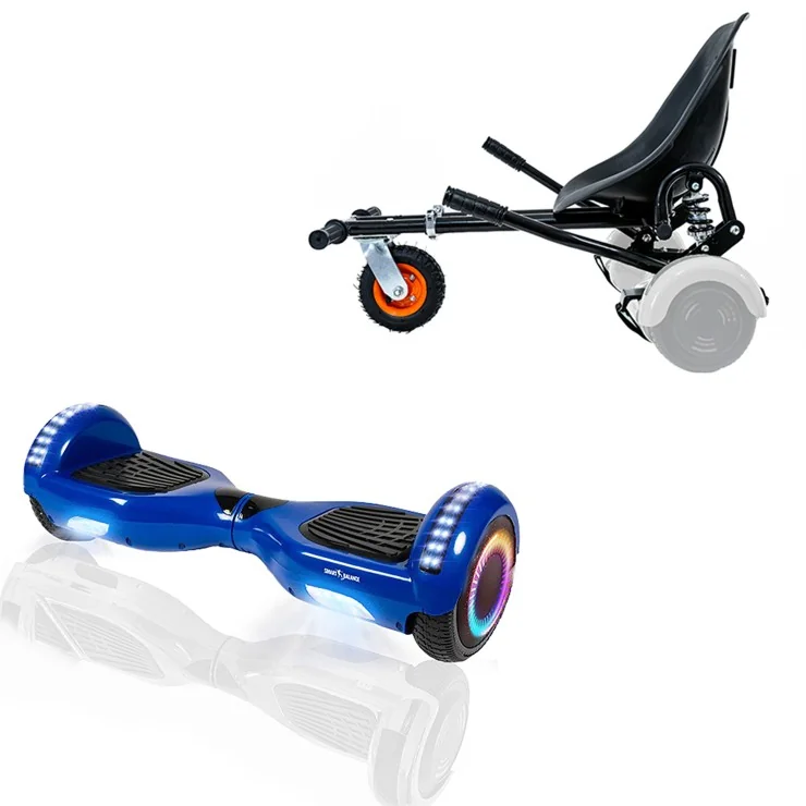 6.5 inch Hoverboard with Suspensions Hoverkart, Regular Blue PRO, Extended Range and Black Seat with Double Suspension Set, Smart Balance