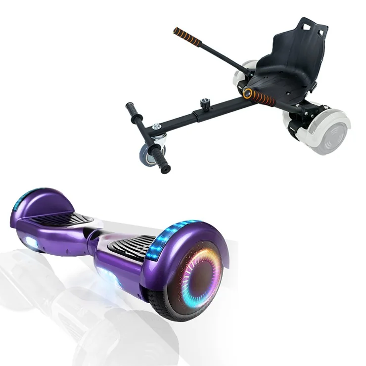 6.5 inch Hoverboard met Standaard Hoverkart, Regular Purple PRO, Verlengde Afstand en Zwarte Hoverkart, Smart Balance