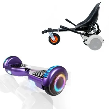 6.5 inch Hoverboard with Suspensions Hoverkart, Regular Purple PRO, Standard Range and Black Seat with Double Suspension Set, Smart Balance