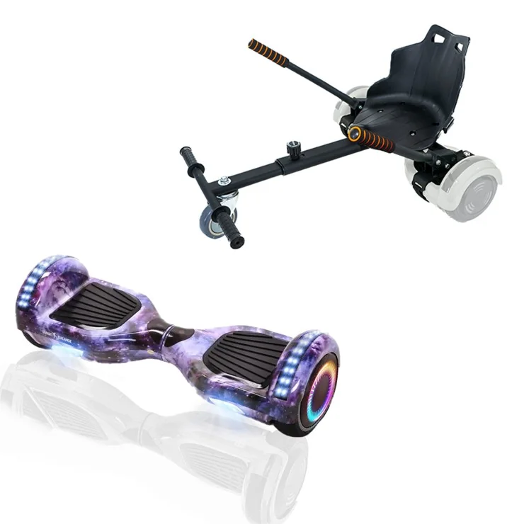 6.5 inch Hoverboard met Standaard Hoverkart, Regular Galaxy PRO, Verlengde Afstand en Zwarte Hoverkart, Smart Balance