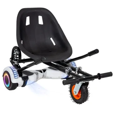6.5 inch Hoverboard with Suspensions Hoverkart, Regular White Pearl PRO, Extended Range and Black Seat with Double Suspension Set, Smart Balance