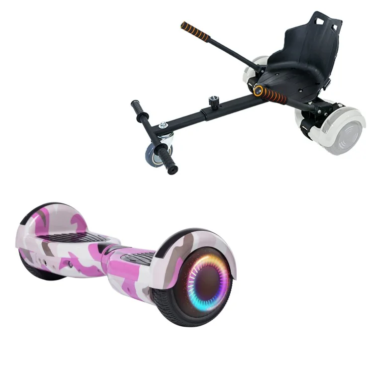 6.5 inch Hoverboard with Standard Hoverkart, Regular Camouflage Pink PRO, Extended Range and Black Ergonomic Seat, Smart Balance