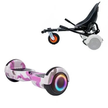 6.5 inch Hoverboard with Suspensions Hoverkart, Regular Camouflage Pink PRO, Extended Range and Black Seat with Double Suspension Set, Smart Balance