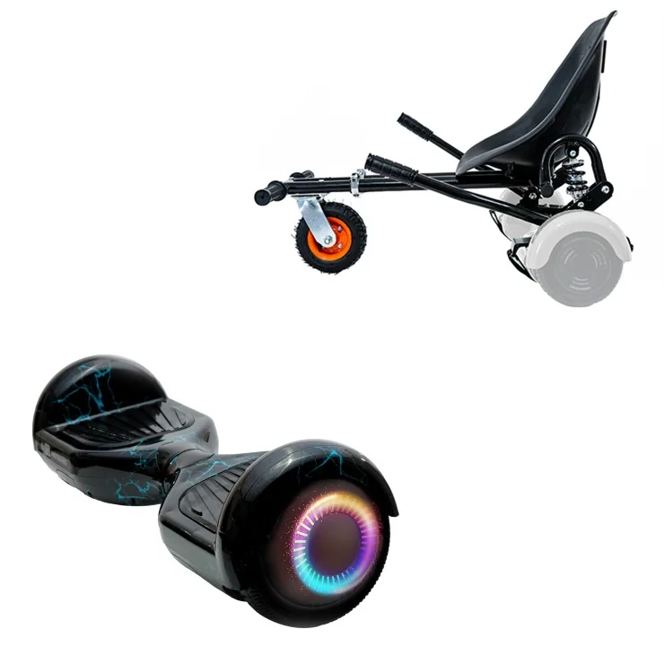 Hoverboard 6.5 Pouces et Hoverkart avec Amortisseurs, Regular Thunderstorm Blue PRO, Grande Autonomie et Hoverkart Noir avec Amortisseurs, Smart Balance