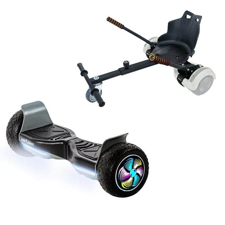 8.5 inch Hoverboard met Standaard Hoverkart, Hummer Black PRO, Verlengde Afstand en Zwarte Hoverkart, Smart Balance