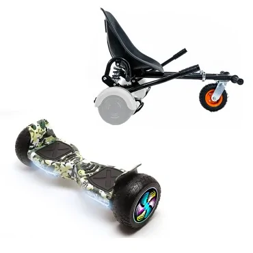 8.5 inch Hoverboard with Suspensions Hoverkart, Hummer Camouflage PRO, Extended Range and Black Seat with Double Suspension Set, Smart Balance
