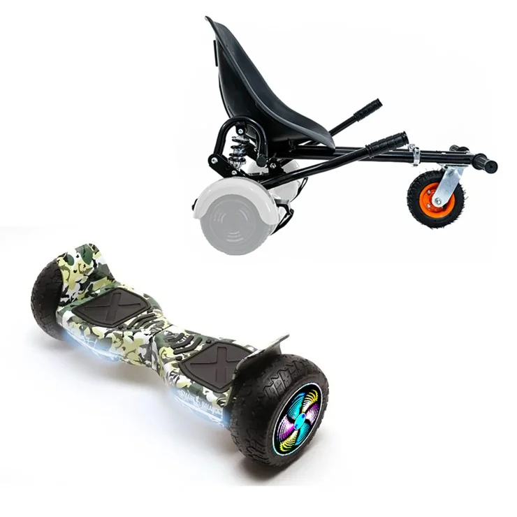 8.5 inch Hoverboard with Suspensions Hoverkart, Hummer Camouflage PRO, Standard Range and Black Seat with Double Suspension Set, Smart Balance