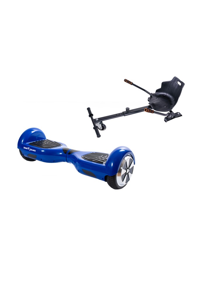 Paket Hoverboard Go-Kart, Smart Balance Regular Blue PowerBoard, 6.5 Tum, Dual Motors 36V, 700Wat, Bluetooth-hogtalare, LED-lju