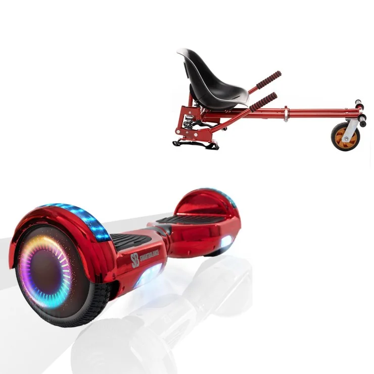 6.5 inch Hoverboard with Suspensions Hoverkart, Regular ElectroRed PRO, Extended Range and Red Seat with Double Suspension Set, Smart Balance