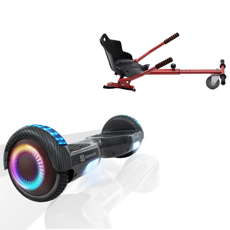 6.5 inch Hoverboard met Standaard Hoverkart, Regular Carbon PRO, Verlengde Afstand en Rood Hoverkart, Smart Balance