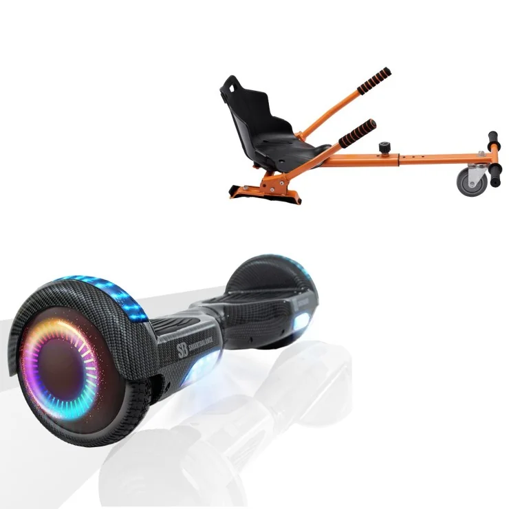 Paket Hoverboard Standard Go Kart 6.5 tums, Regular Carbon PRO, Lång Räckvidd och Orange Hoverkart, Smart Balance