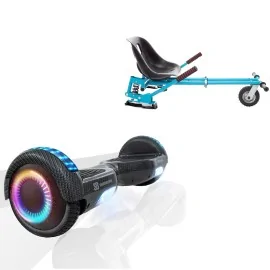 6.5 inch Hoverboard with Suspensions Hoverkart, Regular Carbon PRO, Extended Range and Blue Seat with Double Suspension Set, Smart Balance