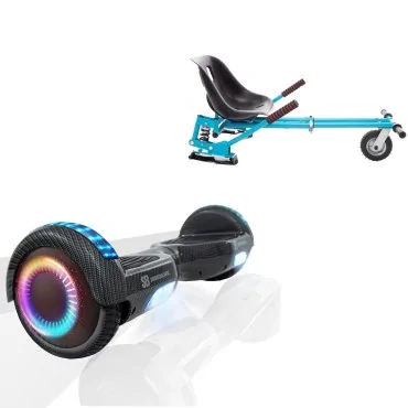 Paket Hoverboard Go Kart med Stötdämpare, 6.5 tums, Regular Carbon PRO, Lång Räckvidd och Blå Hoverkart med Stötdämpare, Smart Balance