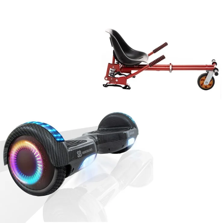 Hoverboard 6.5 Pouces et Hoverkart avec Amortisseurs, Regular Carbon PRO, Grande Autonomie et Hoverkart Rouge avec Amortisseurs, Smart Balance