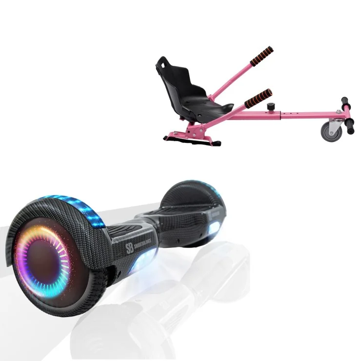 6.5 Zoll Hoverboard mit Standard Sitz, Regular Carbon PRO, Standard Reichweite und Rosa Hoverboard Sitz, Smart Balance