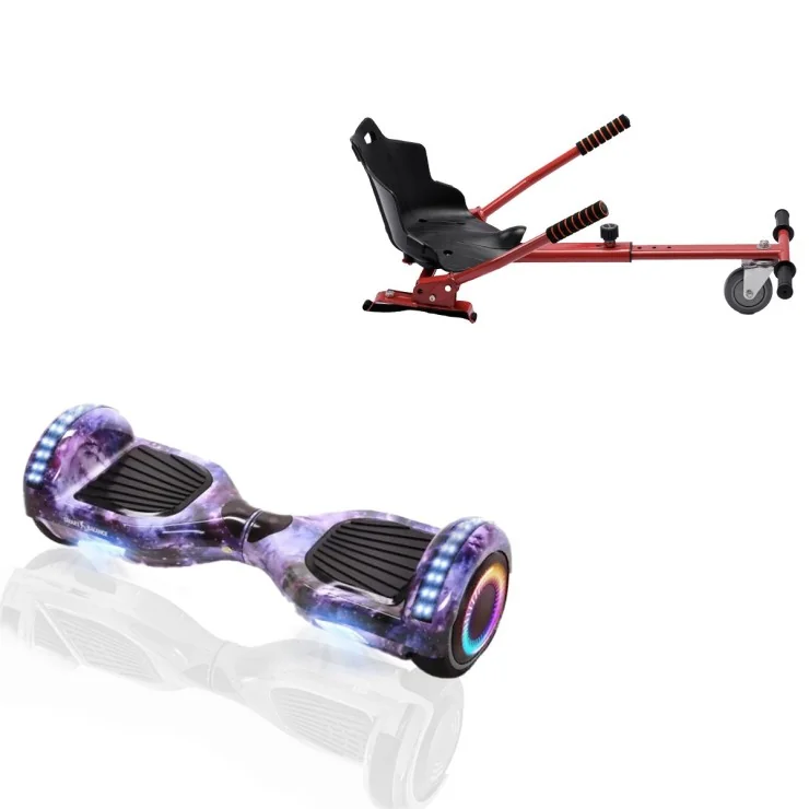 Paket Hoverboard Standard Go Kart 6.5 tums, Regular Galaxy PRO, Lång Räckvidd och Röd Hoverkart, Smart Balance