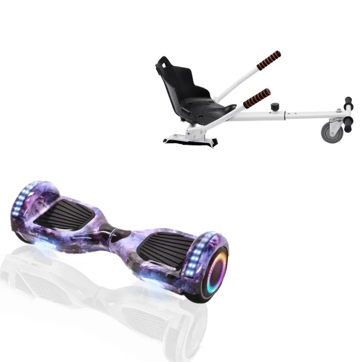 Paket Hoverboard Standard Go Kart 6.5 tums, Regular Galaxy PRO, Standard Räckvidd och Vit Hoverkart, Smart Balance