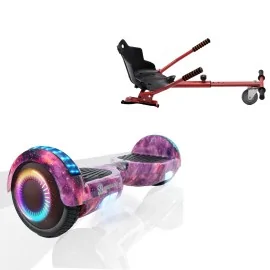 6.5 inch Hoverboard with Standard Hoverkart, Regular Galaxy Pink PRO, Extended Range and Red Ergonomic Seat, Smart Balance