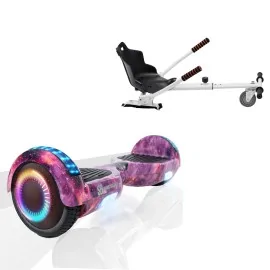 6.5 inch Hoverboard with Standard Hoverkart, Regular Galaxy Pink PRO, Extended Range and White Ergonomic Seat, Smart Balance