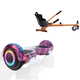 Paket Hoverboard Standard Go Kart 6.5 tums, Regular Galaxy Pink PRO, Lång Räckvidd och Orange Hoverkart, Smart Balance