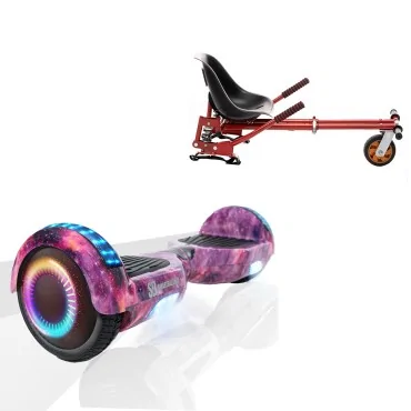 6.5 inch Hoverboard with Suspensions Hoverkart, Regular Galaxy Pink PRO, Extended Range and Red Seat with Double Suspension Set, Smart Balance