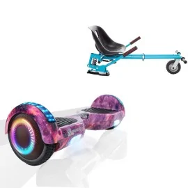 6.5 inch Hoverboard with Suspensions Hoverkart, Regular Galaxy Pink PRO, Standard Range and Blue Seat with Double Suspension Set, Smart Balance