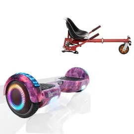 Paket Hoverboard Go Kart med Stötdämpare, 6.5 tums, Regular Galaxy Pink PRO, Standard Räckvidd och Röd Hoverkart med Stötdämpare, Smart Balance