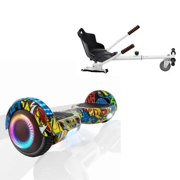 6.5 inch Hoverboard with Standard Hoverkart, Regular HipHop PRO, Extended Range and White Ergonomic Seat, Smart Balance