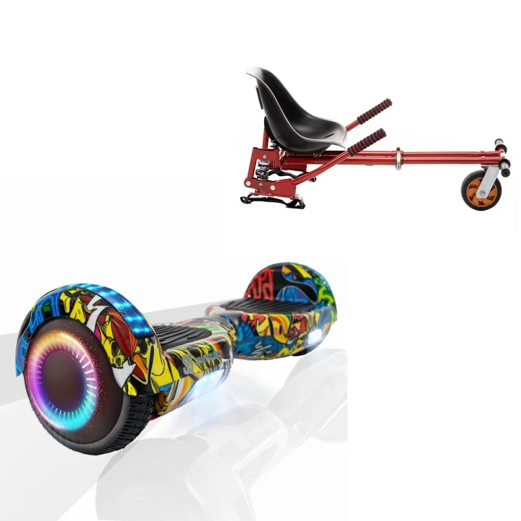 Hoverboard 6.5 Pouces et Hoverkart avec Amortisseurs, Regular HipHop PRO, Grande Autonomie et Hoverkart Rouge avec Amortisseurs, Smart Balance