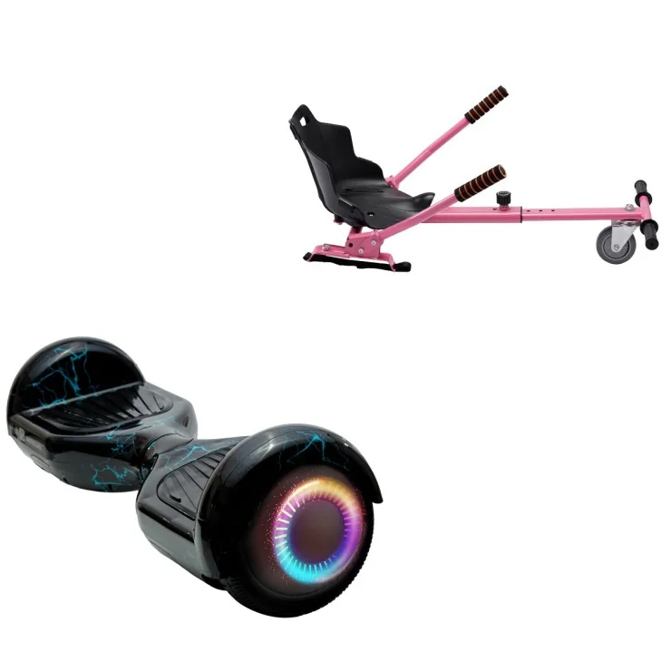 6.5 inch Hoverboard met Standaard Hoverkart, Regular Thunderstorm Blue PRO, Verlengde Afstand en Roze Hoverkart, Smart Balance