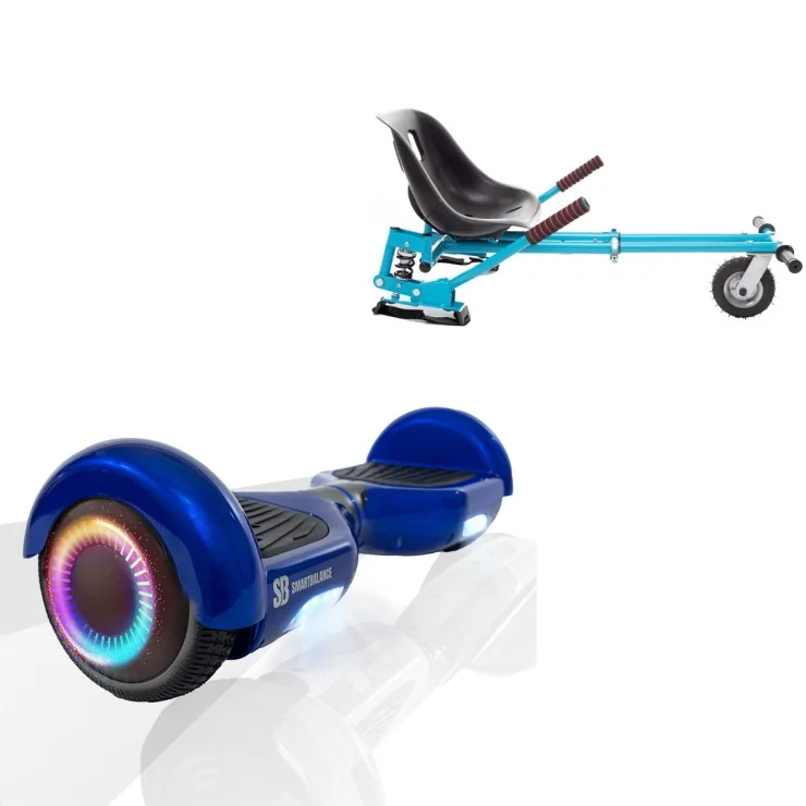 6.5 inch Hoverboard with Suspensions Hoverkart, Regular Blue PowerBoard PRO, Extended Range and Blue Seat with Double Suspension Set, Smart Balance