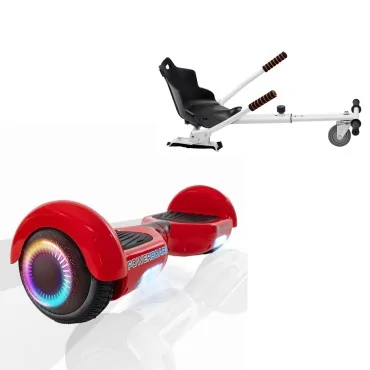 6.5 Zoll Hoverboard mit Standard Sitz, Regular Red PowerBoard PRO, Maximale Reichweite und Weiss Hoverboard Sitz, Smart Balance