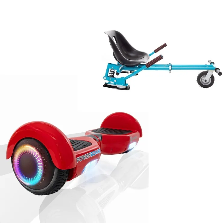 Hoverboard 6.5 Pouces et Hoverkart avec Amortisseurs, Regular Red PowerBoard PRO, Grande Autonomie et Hoverkart Bleu avec Amortisseurs, Smart Balance