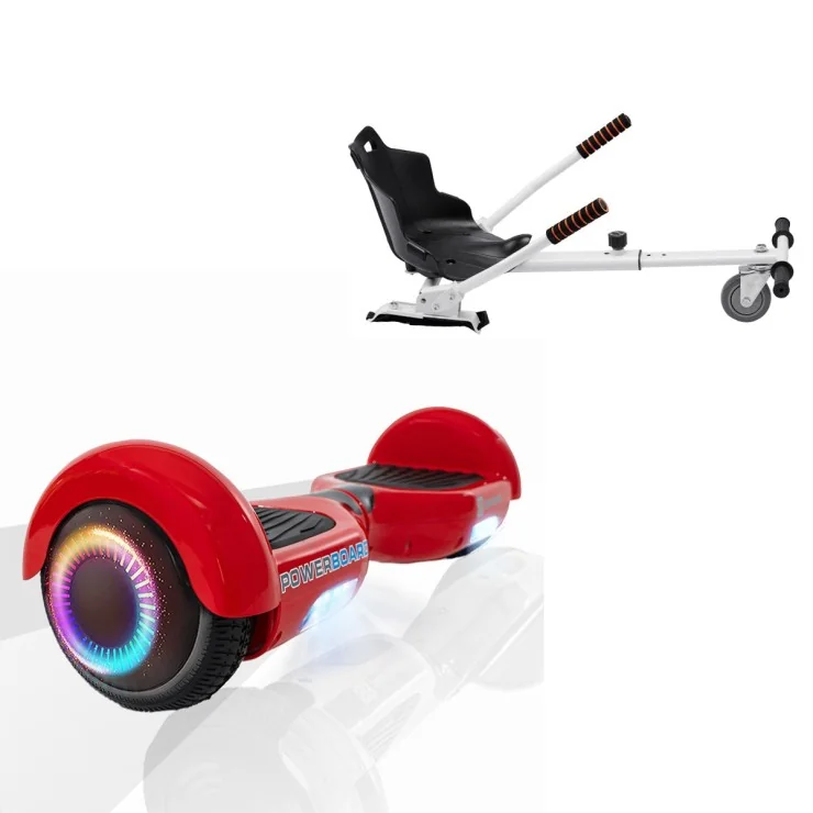 6.5 inch Hoverboard with Standard Hoverkart, Regular Red PowerBoard PRO, Standard Range and White Ergonomic Seat, Smart Balance