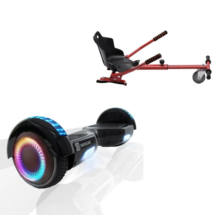 6.5 inch Hoverboard met Standaard Hoverkart, Regular Black PRO, Verlengde Afstand en Rood Hoverkart, Smart Balance