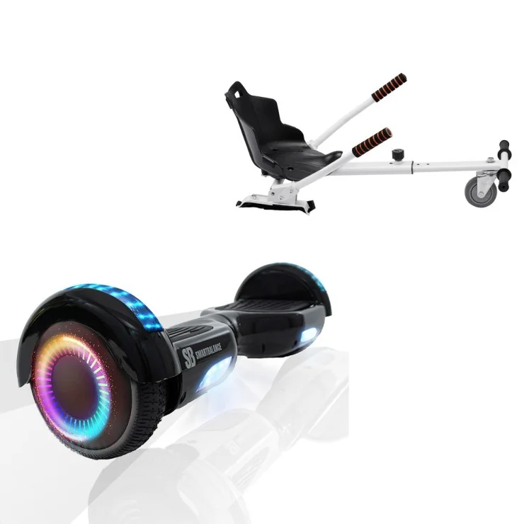 6.5 inch Hoverboard with Standard Hoverkart, Regular Black PRO, Extended Range and White Ergonomic Seat, Smart Balance