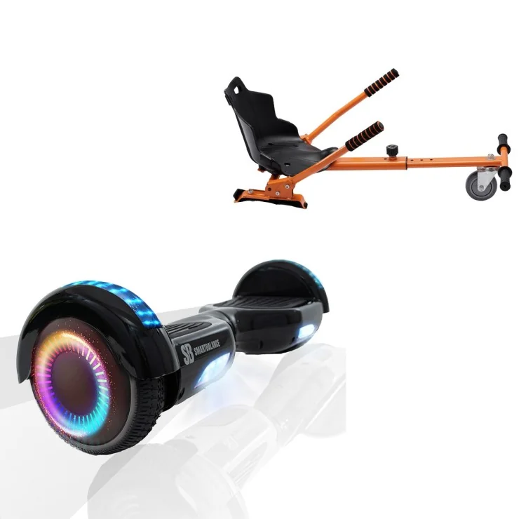 6.5 Zoll Hoverboard mit Standard Sitz, Regular Black PRO, Maximale Reichweite und Orange Hoverboard Sitz, Smart Balance