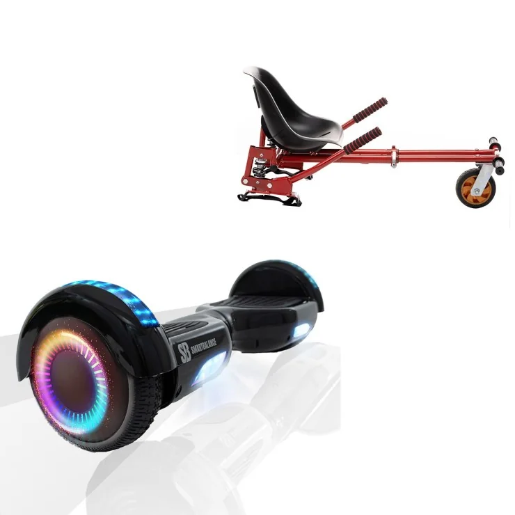 Hoverboard 6.5 Pouces et Hoverkart avec Amortisseurs, Regular Black PRO, Grande Autonomie et Hoverkart Rouge avec Amortisseurs, Smart Balance