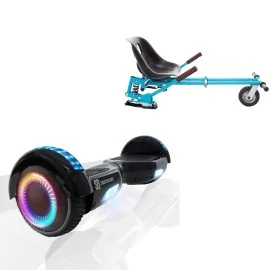 6.5 inch Hoverboard with Suspensions Hoverkart, Regular Black PRO, Standard Range and Blue Seat with Double Suspension Set, Smart Balance