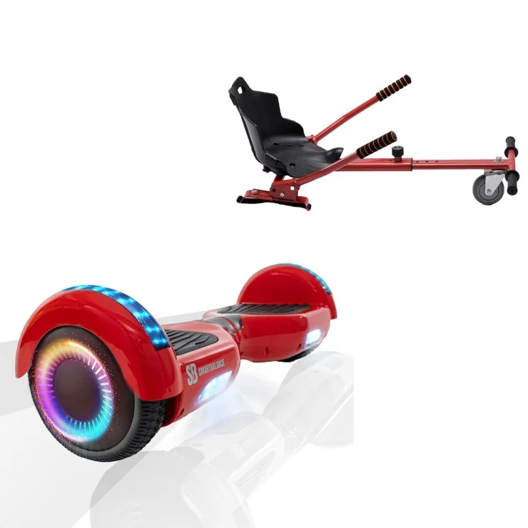 6.5 inch Hoverboard met Standaard Hoverkart, Regular Red PRO, Verlengde Afstand en Rood Hoverkart, Smart Balance