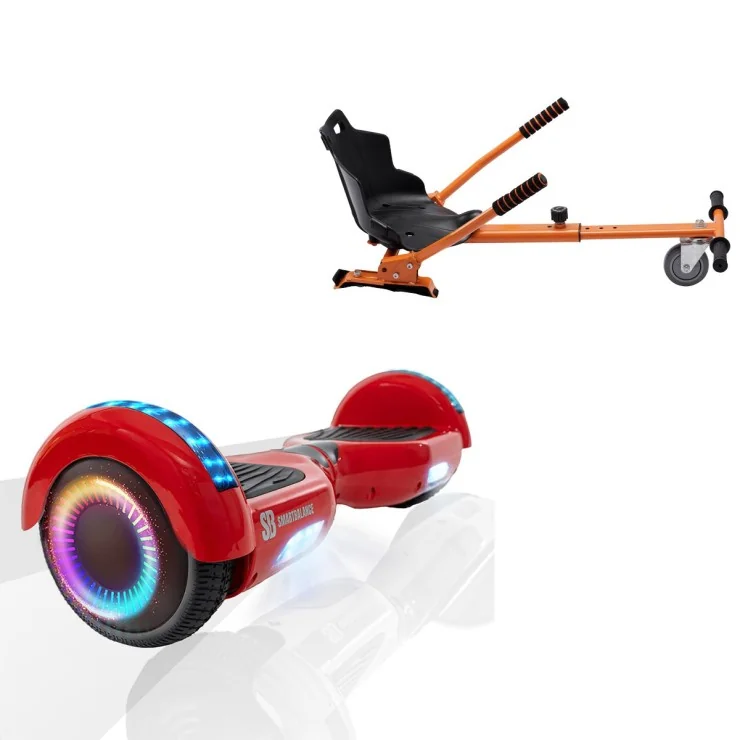 6.5 Zoll Hoverboard mit Standard Sitz, Regular Red PRO, Maximale Reichweite und Orange Hoverboard Sitz, Smart Balance