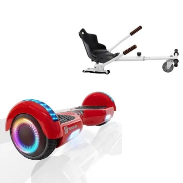 6.5 inch Hoverboard with Standard Hoverkart, Regular Red PRO, Standard Range and White Ergonomic Seat, Smart Balance