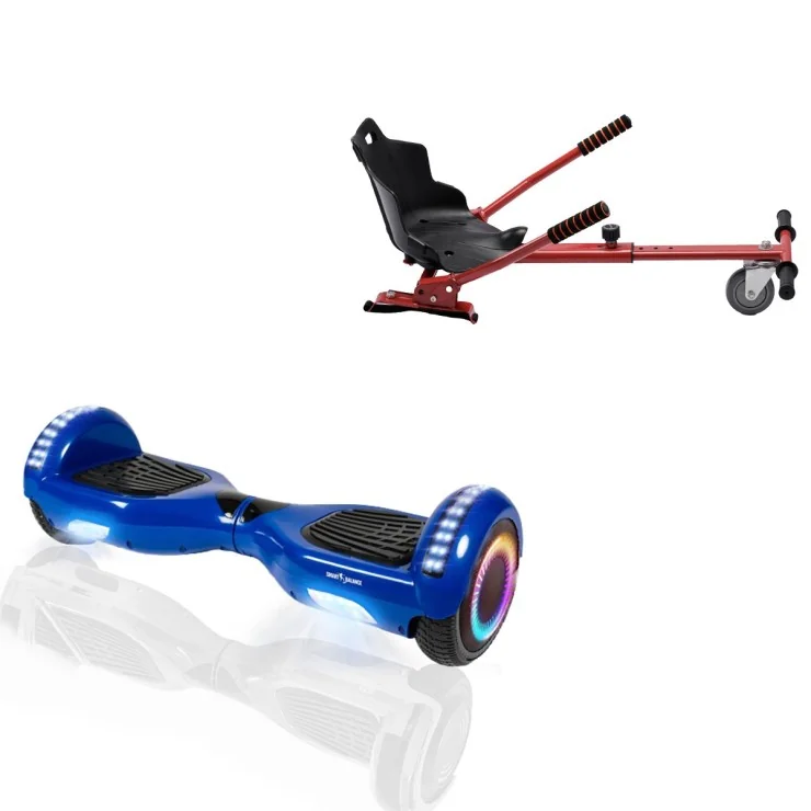 6.5 inch Hoverboard met Standaard Hoverkart, Regular Blue PRO, Verlengde Afstand en Rood Hoverkart, Smart Balance