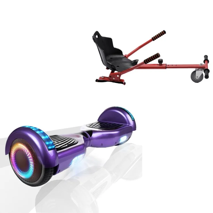 6.5 inch Hoverboard met Standaard Hoverkart, Regular Purple PRO, Verlengde Afstand en Rood Hoverkart, Smart Balance