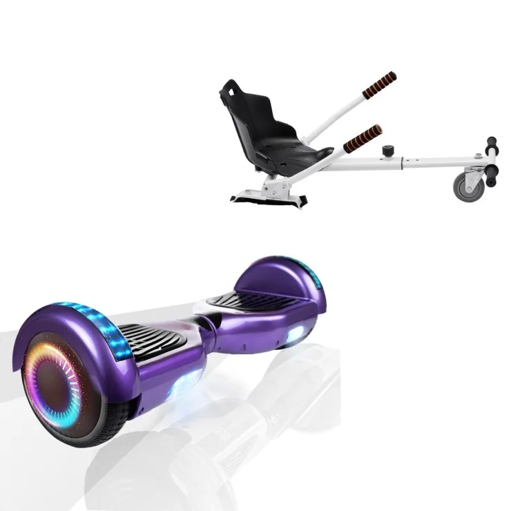 Paket Hoverboard Standard Go Kart 6.5 tums, Regular Purple PRO, Lång Räckvidd och Vit Hoverkart, Smart Balance