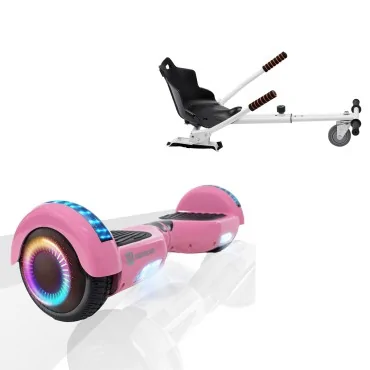 6.5 inch Hoverboard with Standard Hoverkart, Regular Pink PRO, Extended Range and White Ergonomic Seat, Smart Balance
