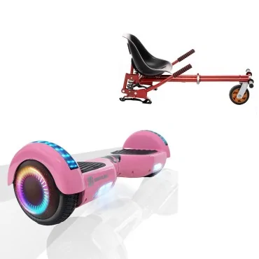 6.5 inch Hoverboard with Suspensions Hoverkart, Regular Pink PRO, Extended Range and Red Seat with Double Suspension Set, Smart Balance