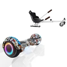 6.5 Zoll Hoverboard mit Standard Sitz, Regular Tattoo PRO, Maximale Reichweite und Weiss Hoverboard Sitz, Smart Balance